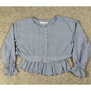 Cupcakes‎ and Cashmere Top Womens Medium Blue White Striped Rayon Peplum Boho